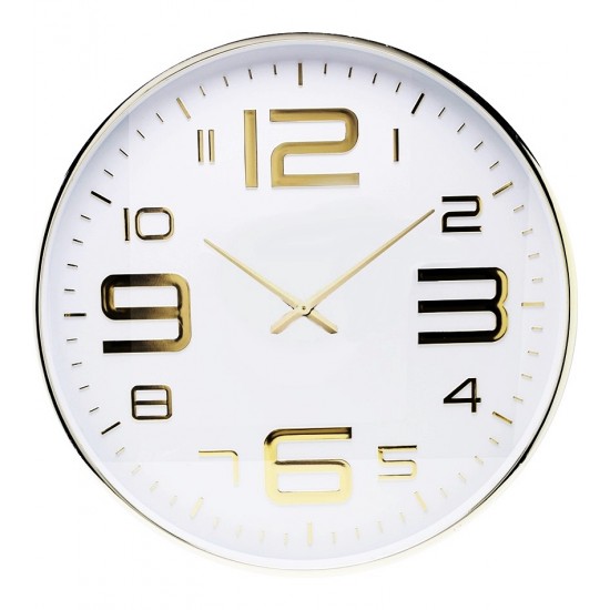 Relógio De Parede 30,5cm Por 4,5cm Quartz De Plástico Branco Com Dourado